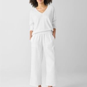 Eileen Fisher White Wide Leg Linen Pants